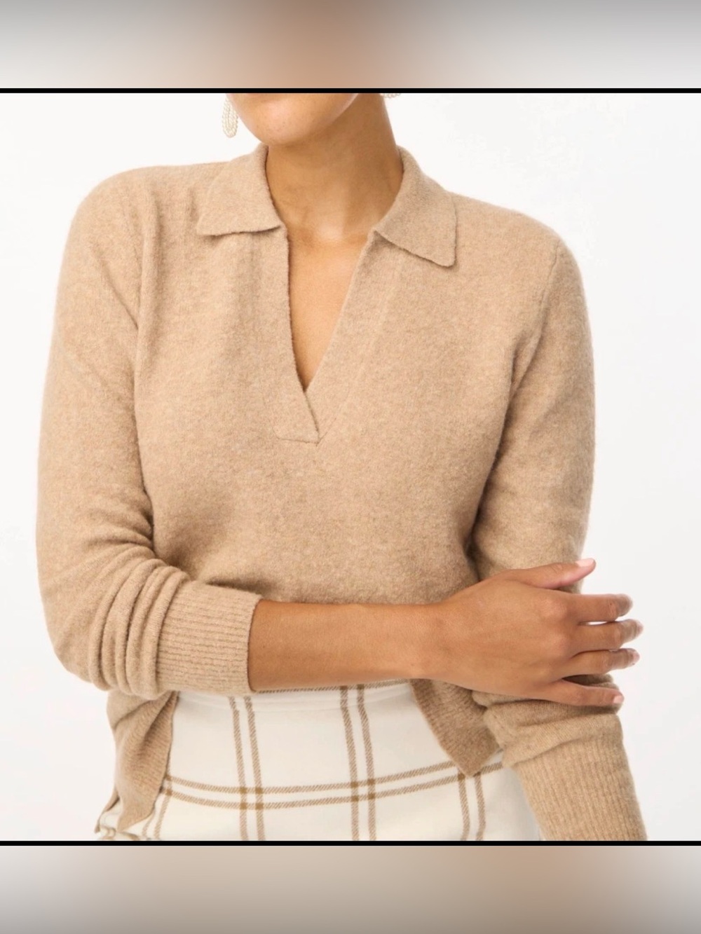 J. Crew Collared V-Neck extra soft Sweater in Camel Beige 7% wool